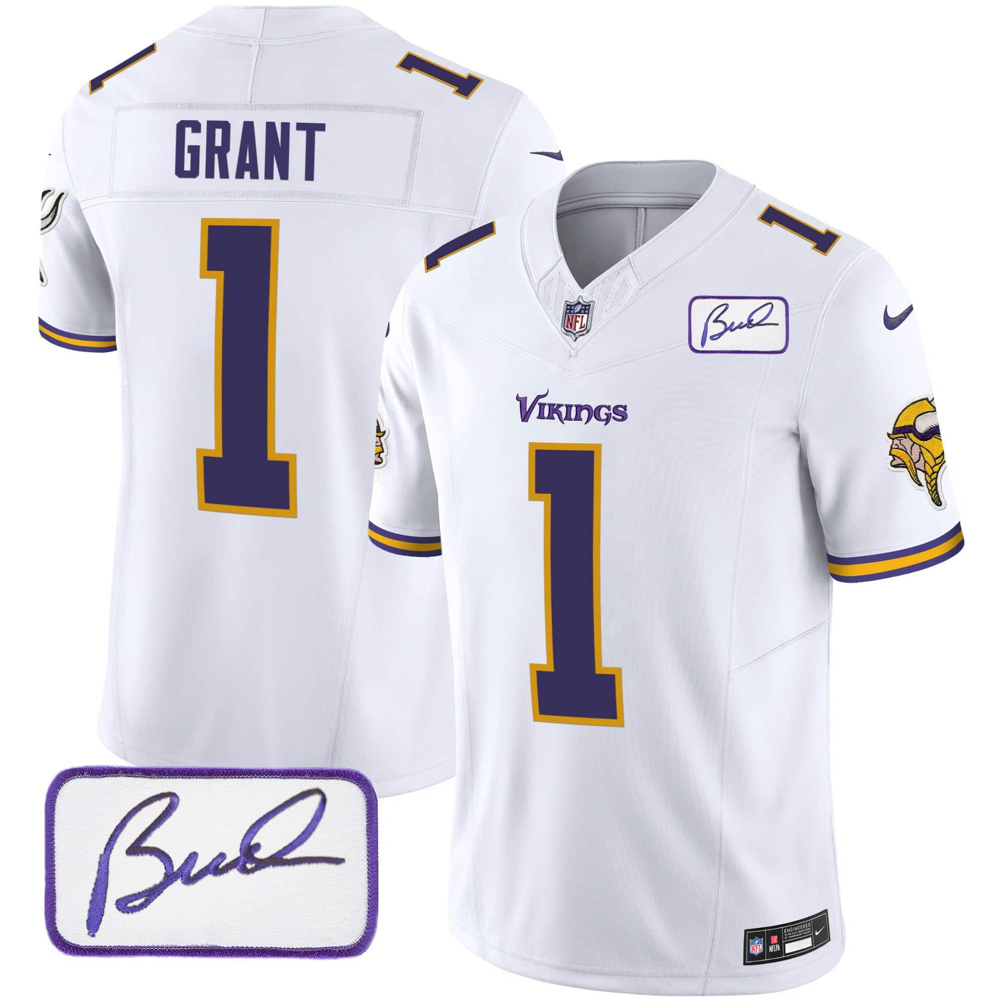 Men Minnesota Vikings #1 Grant White 2024 Nike Bud Grant Patch Classic Limited NFL Jersey style 2->indianapolis colts->NFL Jersey